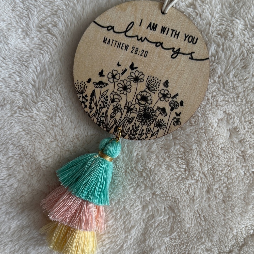 Inspirational Scripture Rear View Mirror Hanging Daily Inspiration with Tassels - Picture 2 of 8